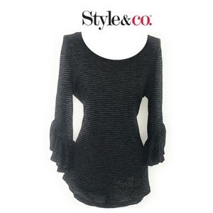 Style & Co 3/4 Bell Sleeve Cotton Striped T-Shirt